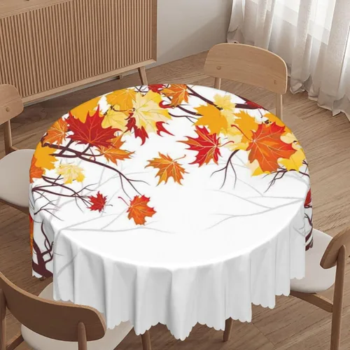 Miniatura 10 de Manteles redondos con temática de hojas de otoño, 48 pulgadas, tela impermeable, decorativo, reutilizable, lavable, a prueba de derrames, resistente