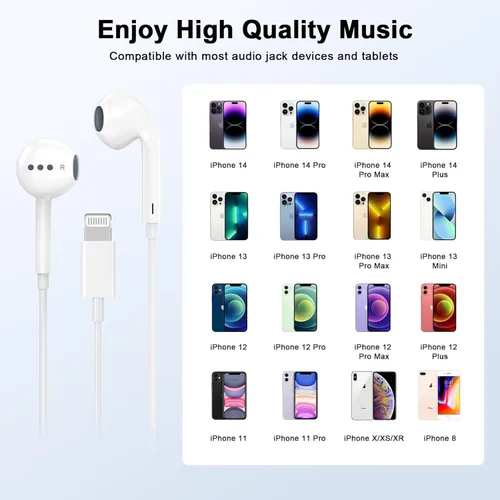 Miniatura 5 de [Certificado MFi de Apple] Auriculares con cable para iPhone con micrófono integrado y control de volumen, auriculares con reducción de ruido