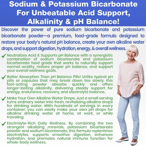 Miniatura 4 de Polvo de bicarbonato de sodio y polvo de bicarbonato de potasio Suplemento de equilibrio de pH. Haga galones de gotas de agua alcalina