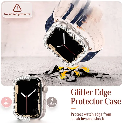 Miniatura 4 de Goton Bling - Correa de silicona brillante compatible con Apple Watch de 1.772 pulgadas (45mm) con protector de borde [sin vidrio], correa que