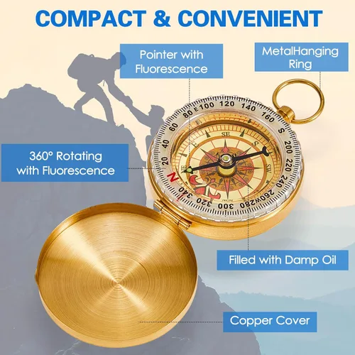 Miniatura 3 de Dunzy 12 Pcs Camping Survival Compass Glow in the Dark Metal Pocket Compass for Hiking Military Navigation Tool for Hiking Hunting Climbing Camping