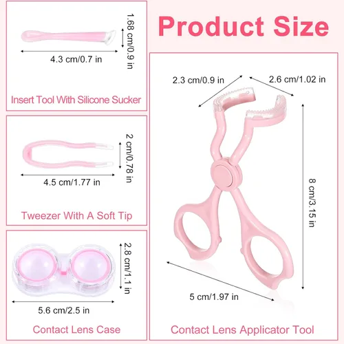 Miniatura 4 de Herramienta aplicadora de lentes de contacto, aplicador de lentes de contacto para lentes suaves, incluye abridor de ojos, pinzas y estuche
