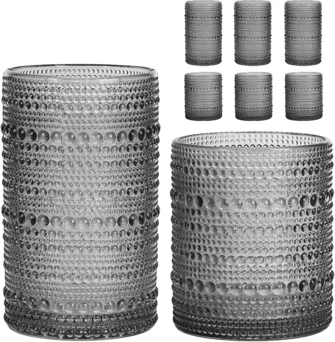 Miniatura 20 de Moretoes - Juego de vasos de beber Hobnail de 12, 12 onzas vasos altos y 10 onzas vasos de cóctel, vasos de vidrio con relieve estilo boho