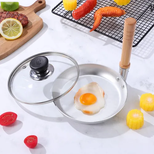 Miniatura 5 de Angoily Sartén japonesa Tamagoyaki con tapa, mango vertical, antiadherente, sartén de huevo Oyakodon, 7.32 x 6.57 x 6.57 pulgadas, olla compacta