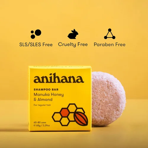 Miniatura 3 de ANIHANA Barra de Champú para Cabello Normal Regular Limpio Purificante Aspecto Natural Saludable y Brillo Sin Parabenos Miel de Manuka y Almendra