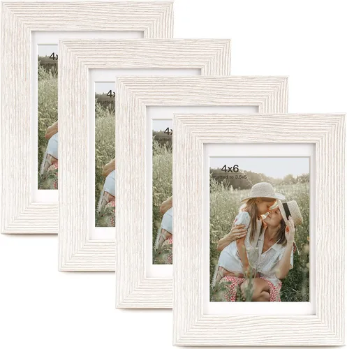 Miniatura 12 de Momentworth Portarretratos de 4 x 6 pulgadas con paspartú para 3.5 x 5 pulgadas, marcos de fotos con grano de madera negra envejecida para pared