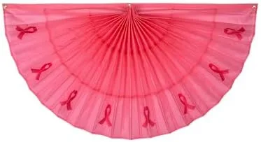 Abanicos plisados de nailon rosa de Old Glory Bunting. Bandera de abanico totalmente cosida de 2 x 4 pies con decoraciones bordadas para el cáncer