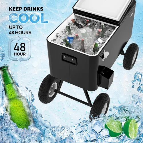 Miniatura 2 de VINGLI Caja Refrigeradora Rodante de 80 Cuartos de Galón, con Mango Largo y Ruedas de 10 Pulgadas, Portabebidas Portátil para Playa, Patio, Fiesta