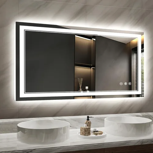 Miniatura 9 de Espejo de baño LED con luces: 40 x 24 pulgadas, grandes espejos iluminados para montar en la pared, sin niebla, antiniebla, regulable, función
