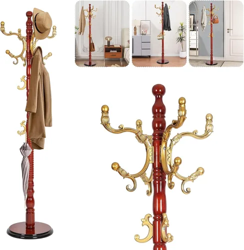 Perchero de madera maciza – Perchero independiente de 73 pulgadas con 14 ganchos y base estable, altura ajustable, moderno árbol de madera para