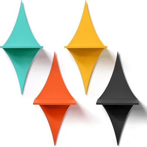 Threehoney Mid-Century - Juego de 4 estantes flotantes coloridos de pared, estilo retro, Starburst, estantes montados en la pared, almacenamiento