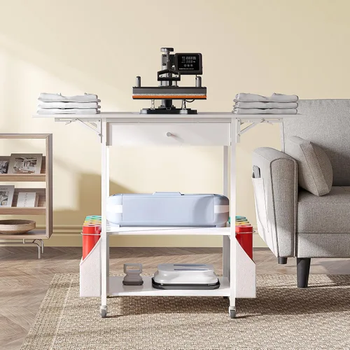 Miniatura 8 de 𝐂𝐫𝐚𝐟𝐢𝐭 Mesa Plegable de Prensa de Calor—Sostiene 36 Rollos de Vinilo, Carro de Soporte de Prensa de Calor Movible con Bolsa de Almacenamiento, Banco