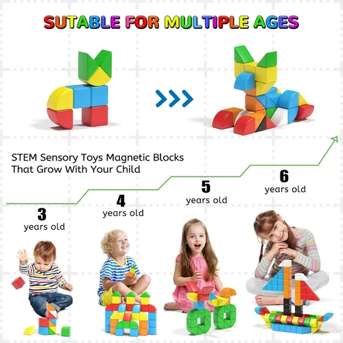 Miniatura 3 de Hiwawind 84 bloques magnéticos, juguetes para niños y niñas de 3 años, juguetes sensoriales para niños con autismo, juguetes Montessori preescolares