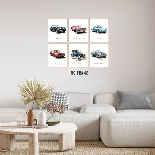 Miniatura 2 de HUACANVASART Impresiones artísticas de pared de automóvil clásico en acuarela, póster de pared de automóvil clásico vintage, póster de arte retro