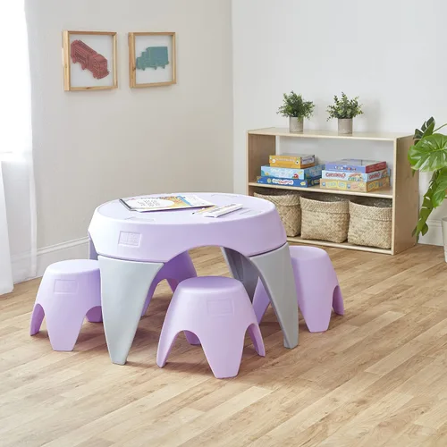 Miniatura 10 de ECR4Kids Ayana - Juego de mesa y taburete, mesa y sillas para niños al aire libre, morado claro/gris claro, 5 piezas