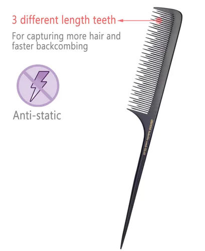 Miniatura 3 de PERFEHAIR Peine para cabello fino, antiestático largo de baquelita, herramienta de peine de cola de rata de baquelita para peinar la espalda