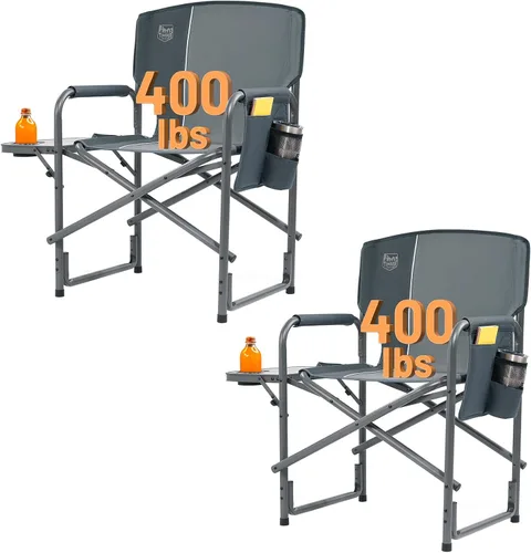 Miniatura 12 de TIMBER RIDGE Silla de camping de aluminio extragrande, silla de director portátil y ligera con mesa auxiliar, bolsillo lateral desmontable
