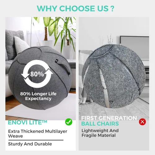 Miniatura 6 de Silla de bola Lite, pelota de yoga con funda para escritorio de oficina en casa, pelota de estabilidad y asiento de bola de equilibrio para aliviar