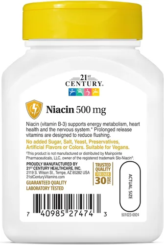Miniatura 7 de 21st Century Niacina 500 mg comprimidos de liberación prolongada, 100 unidades (27474)