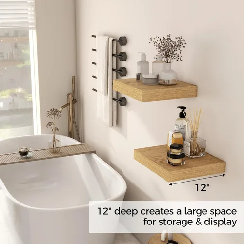Miniatura 4 de Fun Memories Estante flotante de 12 pulgadas, estantes de pared de madera rústica para decoración de pared y almacenamiento, estante flotante de 12
