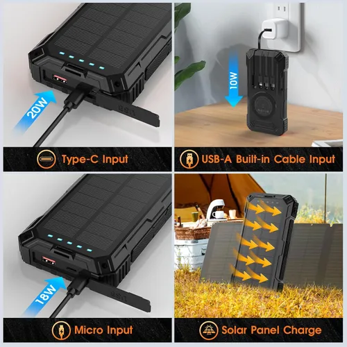 Miniatura 6 de BLASOUL Solar Charger 49800mAh Power Bank - Wireless Portable Phone Charger with 4 Built-in Cable,22.5W Fast Charging External Battery Pack PD 3.0
