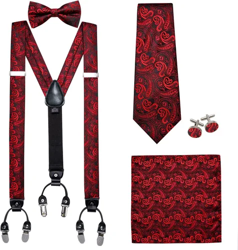 Miniatura 2 de YOHOWA Juego de tirantes para hombre, corbata de lazo, ajustable, pañuelo, gemelos, clip fuerte, banda elástica, boda, fiesta