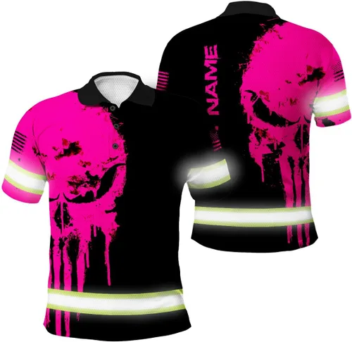 Miniatura 14 de Maddly Polo de alta visibilidad con diseño de calavera y bandera de Estados Unidos, ropa de trabajo patriótica con nombre personalizado para Polo 11