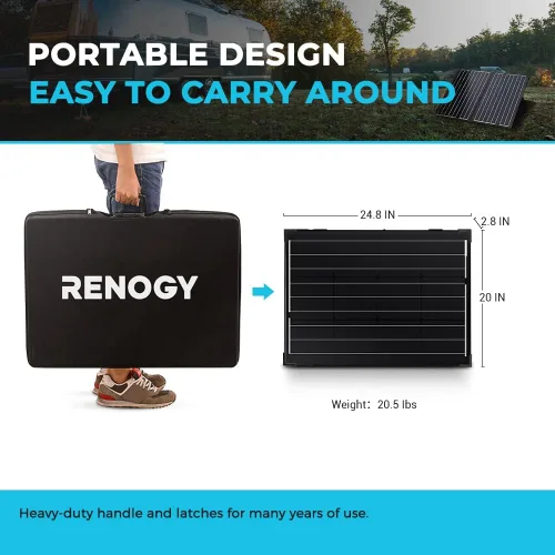 Miniatura 4 de Renogy - Panel solar portátil de 100 vatios y 12 voltios con controlador de carga impermeable de 20 A, maletín solar plegable de 100 W con soporte