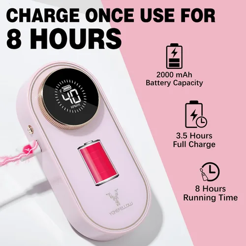 Miniatura 4 de YOKE FELLOW Taladro de uñas – 40000 RPM lima de uñas eléctrica para uñas acrílicas profesional con 12 brocas de manicura, pedicura, pulido de uñas