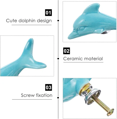 Miniatura 2 de Uonlytech Dolphin - Perillas de puerta de armario, manijas duraderas y sólidas para cajones de muebles de 2.34 pulgadas, tiradores decorativos