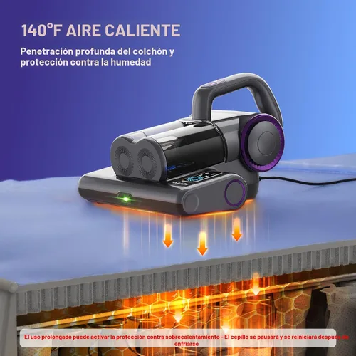 Miniatura 4 de FEPPO Aspiradora de colchón, aspiradora de cama de 16 Kpa con luz UV-C de 253.7 nm, calor de 140 °F, filtro HEPA y ultrasónica, aspiradora de mano