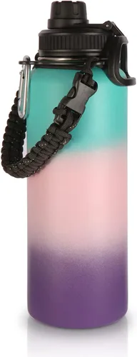 Miniatura 25 de Volhoply Botellas de agua aisladas en paquete de 2, 40 onzas, botella deportiva de acero inoxidable con asa de paracord y tapa con boquilla, taza