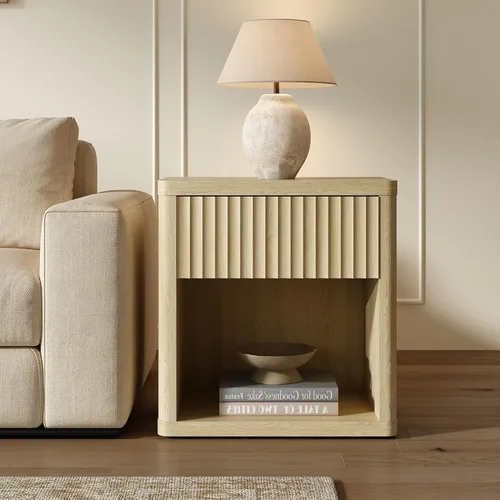 Miniatura 7 de SICOTAS Mesita de noche con cajón grande de 24 pulgadas de alto, moderna y acanalada, mesita de noche ancha para dormitorio, sofá, oficina en casa
