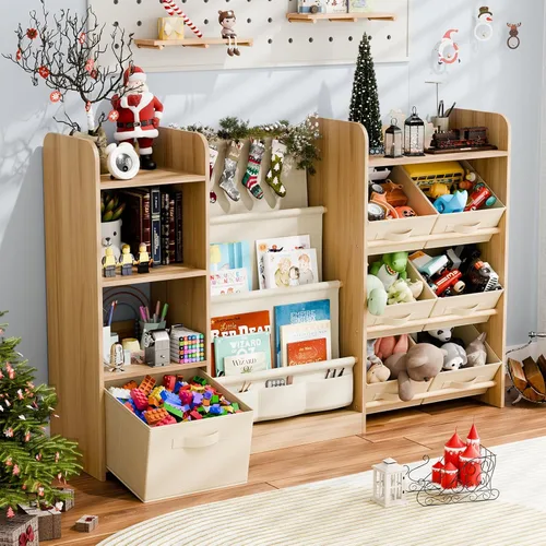 IKALIFE Organizador de almacenamiento de juguetes y libros para niños - Estantería grande con 7 compartimentos removibles, estantería para bebés y