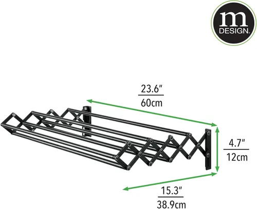 Miniatura 3 de mDesign Estante de secado de aire retráctil extensible de acero para montaje en pared, 8 barras para colgar prendas, organizador montado