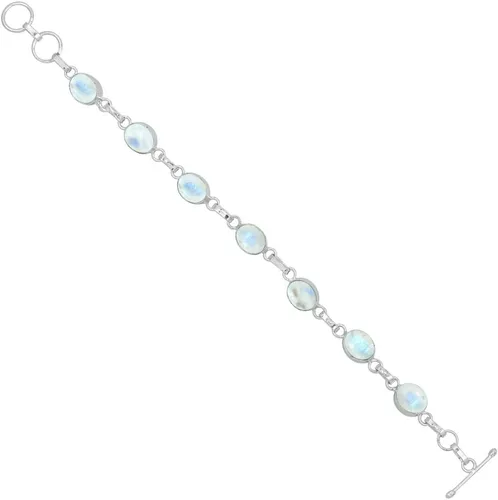 Miniatura 2 de Oval Shape Natural Gemstones Statement Bracelet for Women - 925 Silver Plated Handmade Birthstone Bohemian Vintage Style Women's Jewelry Gifts for
