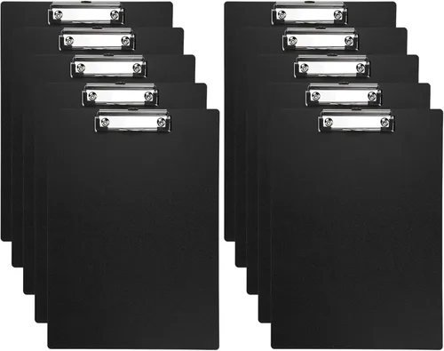 Portapapeles color negro, paquete de 10 portapapeles tamaño carta A4 con clip de metal de perfil bajo y agujero para colgar para oficina y hogar