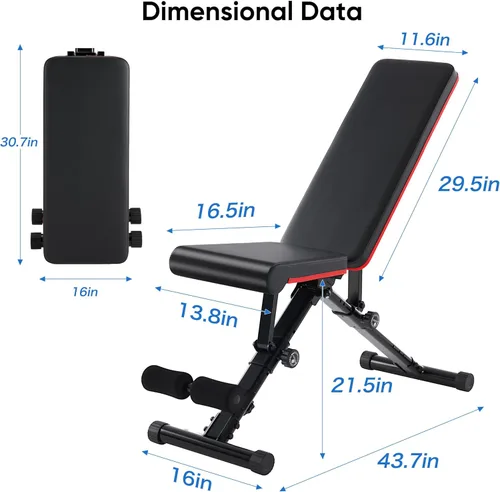 Miniatura 7 de Banco de pesas ajustable para gimnasio en casa, equipo de entrenamiento plegable para entrenamiento de fuerza de cuerpo completo, banco de Negro