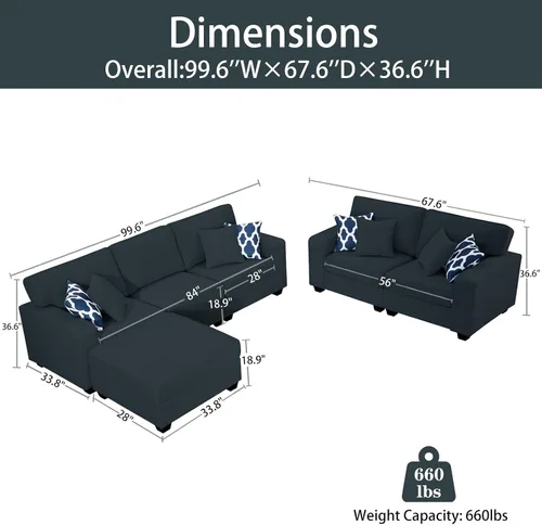 Miniatura 3 de Legend Vansen - Sofá seccional modular en forma de U con otomano, sofá de esquina reversible moderno para sala de estar (Antracita, 2+3 con otomano)