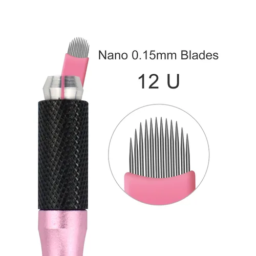 Miniatura 2 de 50 hojas de microblading desechables color rosa #14 nano, 0.006 in, perfectas para trazos de cabello, cejas, agujas más finas del mercado