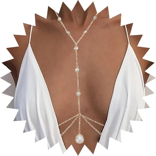 Cadena de cuerpo con diamantes de imitación, joyería de cuerpo en capas, cadena de sujetador de cristal brillante de plata, cadenas de cintura para