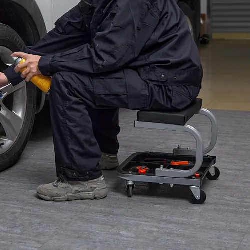 Miniatura 8 de VEVOR: asiento rodante tipo enredadera para garaje/taller, taburete rodante acolchado con capacidad de 250 libras con bandeja de almacenamiento