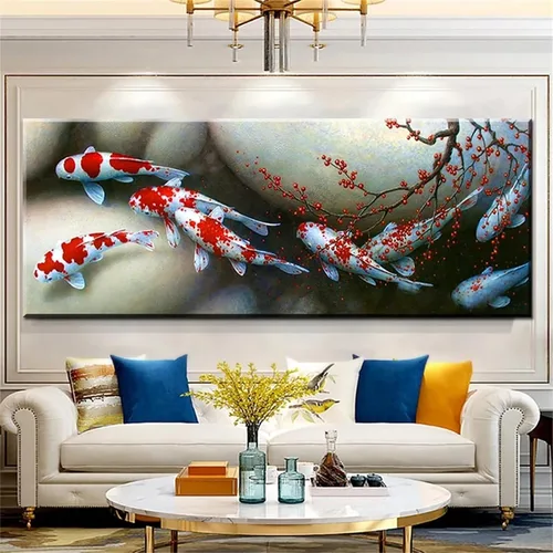 Wenpeef Arte de diamantes rojos Lucky Koi para adultos, 11.8 x 23.6 in, kits de pintura de diamantes grandes 5D para bricolaje, pintura redonda por