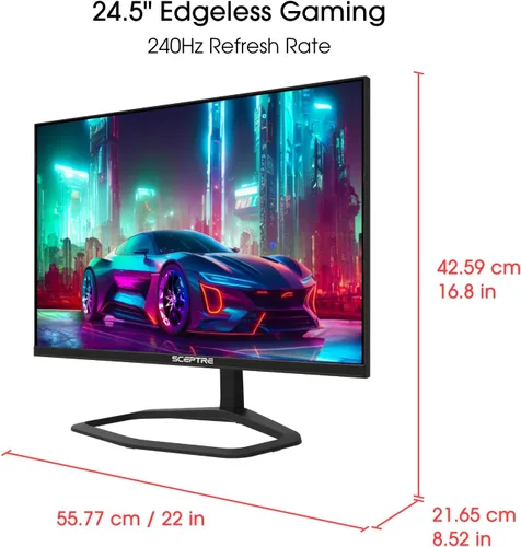 Miniatura 2 de Sceptre Nuevo monitor para juegos de 24.5 pulgadas 240+Hz 1ms DisplayPort x2 HDMI x2 100% sRGB AMD FreeSync Premium Altavoces integrados, negro