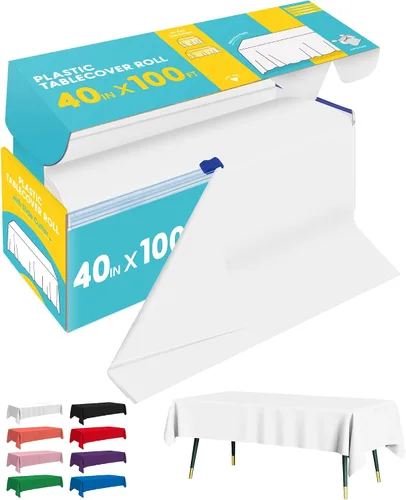 Miniatura 4 de Niuara Rollo de mantel de plástico negro - 40 pulgadas x 100 pies, mantel para mesa rectangular con cortador deslizante, mantel de plástico