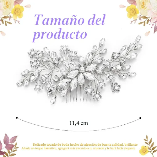 Miniatura 3 de Catery Peines de pelo de cristal para novias, accesorios de flores para novias y mujeres, paquete de 1 (plateado)