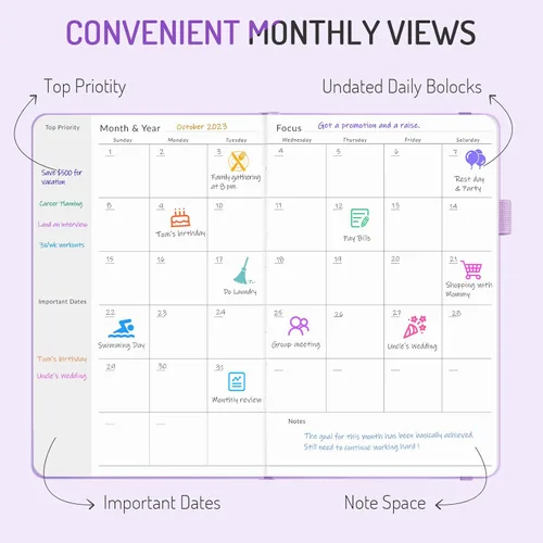 Miniatura 2 de Planificador semanal sin fecha para 2026, Planificador de calendario semanal y mensual simplificado Forvencer, Cuaderno diario organizador lindo