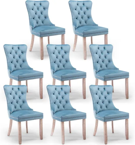 Miniatura 145 de Juego de 4 sillas de comedor de terciopelo, sillas de comedor tapizadas con ribete de cabeza de clavo y patas de madera maciza para cocina