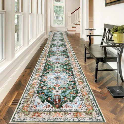 Miniatura 41 de U'Artlines Alfombra de Área Bohemia Lavable, 2x3 Pequeña Suave Antideslizante Vintage Felpudo para Puerta Frontal Interior Alfombra Verde