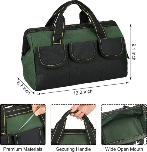 Miniatura 3 de Sanwuta - Paquete de 3 bolsas para herramientas, alta resistencia, fondo rígido impermeable, boca ancha, para electricista, carpintero, mecánico, 13